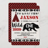 1回目の誕生日の招待のボーイ·ベア 招待状 (正面/裏面)