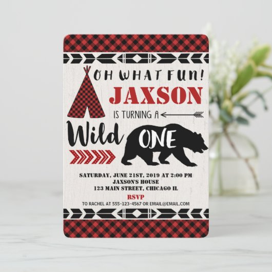 1回目の誕生日の招待のボーイ·ベア 招待状 (スタンド正面)