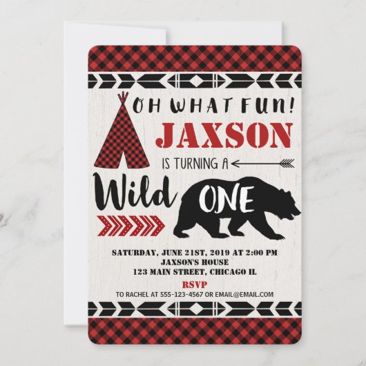 1回目の誕生日の招待のボーイ·ベア 招待状 (正面)