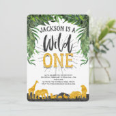 1回目の誕生日の招待，ワイルドワン，ジャングルの動物 招待状 (スタンド正面)