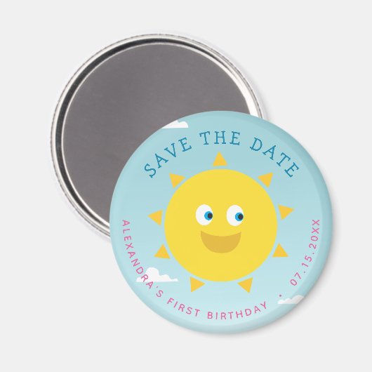 1回目の誕生日は日付を保存カボキンピンクと金ゴールド マグネット (正面/裏面)