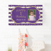 1回目の誕生日を祝うバナー紫の金ゴールド写真 横断幕 (インサイチュ)