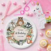 1回目の誕生日を迎える森林動物の甘いパーティー ペーパープレート (パーティー)