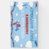 1回目の誕生日を迎える飛行機1年がバック 横断幕 (縦)