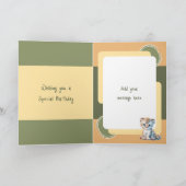 1回目の誕生日を追加nameかわいいヒョウ緑の黄色 カード (内部)