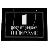 1回目の誕生日インスパイア～アールデコ見る"1" +名前 ラージペーパーバッグ (正面)