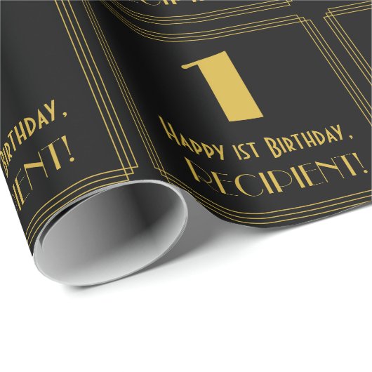 1回目の誕生日インスパイア~アールデコ「1」を見る、名前 ラッピングペーパー (ロールコーナー)