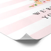 1回目の誕生日ウェルカムサインピンクウォーターカラー花模様 ポスター (角)