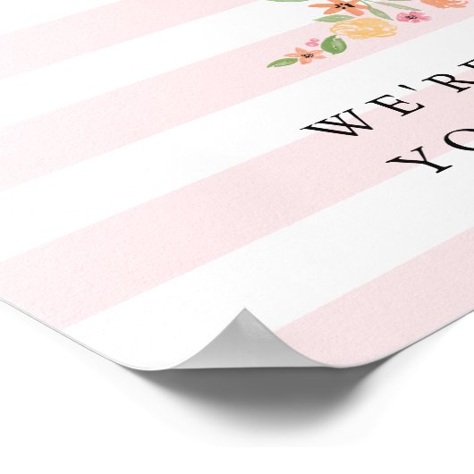 1回目の誕生日ウェルカムサインピンクウォーターカラー花模様 ポスター (角)