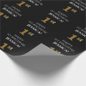 1回目の誕生日エレガント:,黒,フェイク金ゴールドルック ラッピングペーパー (角)