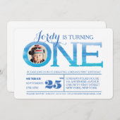 1回目の誕生日グラデーション水彩ワンフォト招待状 招待状 (正面/裏面)