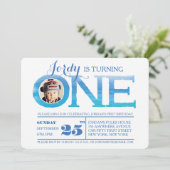 1回目の誕生日グラデーション水彩ワンフォト招待状 招待状 (スタンド正面)