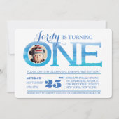 1回目の誕生日グラデーション水彩ワンフォト招待状 招待状 (正面)