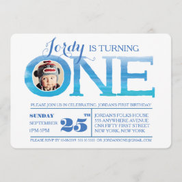 1回目の誕生日グラデーション水彩ワンフォト招待状 招待状