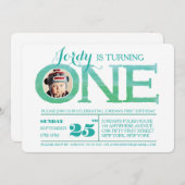 1回目の誕生日グラデーション水彩ワンフォト招待状 招待状 (正面/裏面)