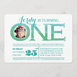 1回目の誕生日グラデーション水彩ワンフォト招待状 招待状