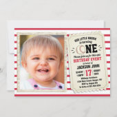 1回目の誕生日スポーツ写真野球新人レッド 招待状 (正面)