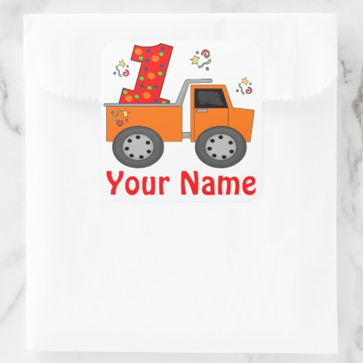 1回目の誕生日ダンプトラックのステッパーソナライズされたカー スクエアシール (バッグ)