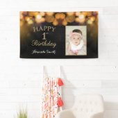 1回目の誕生日バナー。金ゴールドグリッター写真 横断幕 (インサイチュ)