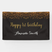 1回目の誕生日バナー。黒と金ゴールドグリッター 横断幕 (横)