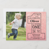 1回目の誕生日バラ金ゴールドピンクグリッター写真 招待状 (正面)