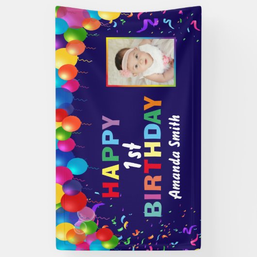 1回目の誕生日バルカラフルーン海軍青 横断幕 (縦)
