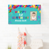 1回目の誕生日バルーカラフルンティール(緑がかった色) 横断幕 (インサイチュ)