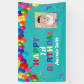 1回目の誕生日バルーカラフルンティール(緑がかった色) 横断幕 (縦)