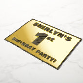 1回目の誕生日パーティーはっきりした— フェイク Wood Grain文字 箔招待状 (回転した状態)