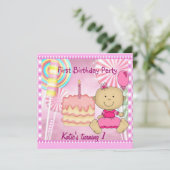 1回目の誕生日パーティーチャイルドズガールピンクケーキ 招待状 (スタンド正面)