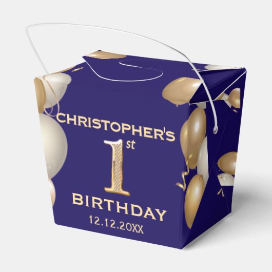 1回目の誕生日パーティーネイビーブルーと金ゴールドバルーン フェイバーボックス (裏面サイド)