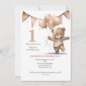 1回目の誕生日パーティーベビーガールベアーバルーン 招待状 (正面)