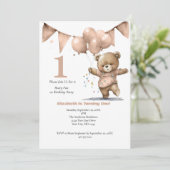 1回目の誕生日パーティーベビーガールベアーバルーン 招待状 (スタンド正面)