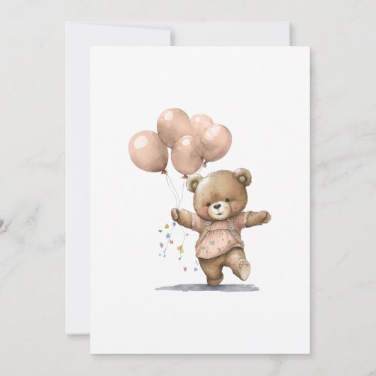 1回目の誕生日パーティーベビーガールベアーバルーン 招待状 (裏面)
