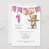 1回目の誕生日パーティーベビーガールベアーバルーン 招待状 (正面)