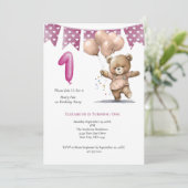 1回目の誕生日パーティーベビーガールベアーバルーン 招待状 (スタンド正面)