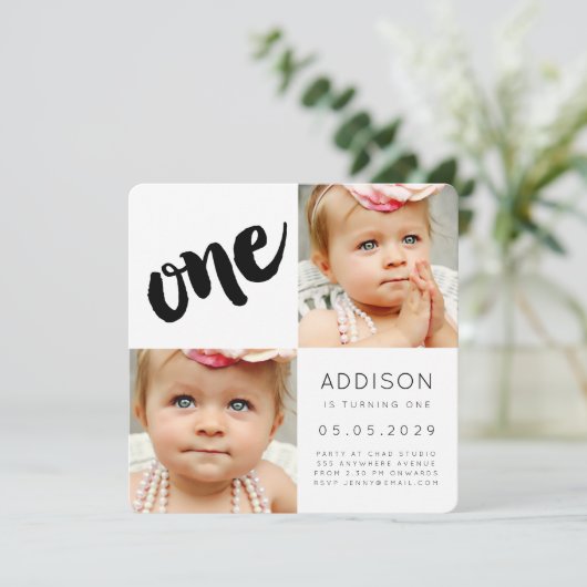 1回目の誕生日パーティーボーイガールフォトカード 招待状 (スタンド正面)