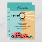 1回目の誕生日パーティーラディバグ緑のオレンジ祝色 招待状 (正面/裏面)