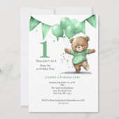 1回目の誕生日パーティー男の赤ちゃんベアバルーン 招待状 (正面)