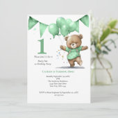 1回目の誕生日パーティー男の赤ちゃんベアバルーン 招待状 (スタンド正面)