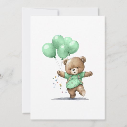 1回目の誕生日パーティー男の赤ちゃんベアバルーン 招待状 (裏面)
