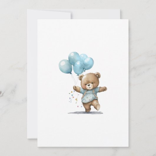 1回目の誕生日パーティー男の赤ちゃんベアバルーン 招待状 (裏面)