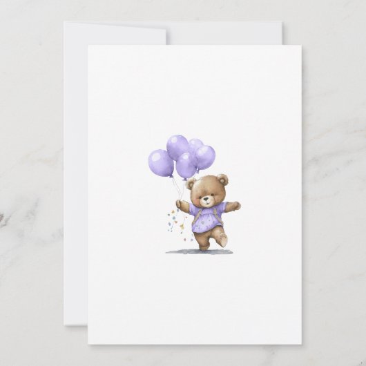 1回目の誕生日パーティー男の赤ちゃんベアバルーン 招待状 (裏面)