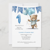 1回目の誕生日パーティー男の赤ちゃんベアバルーン 招待状 (正面)