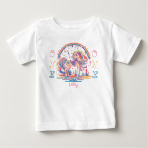1回目の誕生日パーティー魔法のユニコーンレインボー ベビーTシャツ