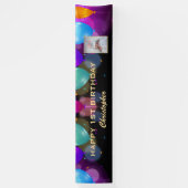 1回目の誕生日パーティー黒と金ゴールド風船の写真 横断幕 (縦)