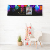 1回目の誕生日パーティー黒と金ゴールド風船の写真 横断幕 (インサイチュ)