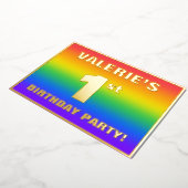 1回目の誕生日パーティー:おもしろい、レインボーカラフルパターン 箔招待状 (回転した状態)