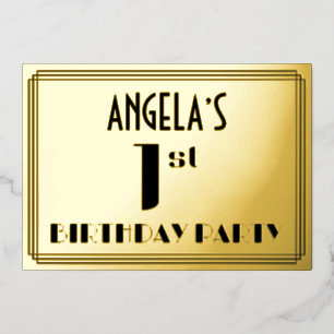 1回目の誕生日パーティー:アールデコの外観「1」と名前 箔招待状