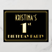 1回目の誕生日パーティー:アールデコの外観「1」、名前つき 箔招待状 (正面)